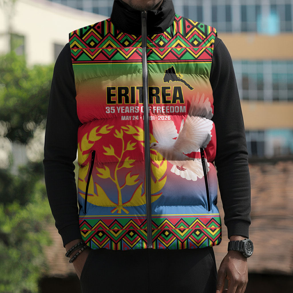 Eritrea 35 Years Of Independence Sleeveless Puffer Jacket 1991-2026 Freedom Legacy Pride