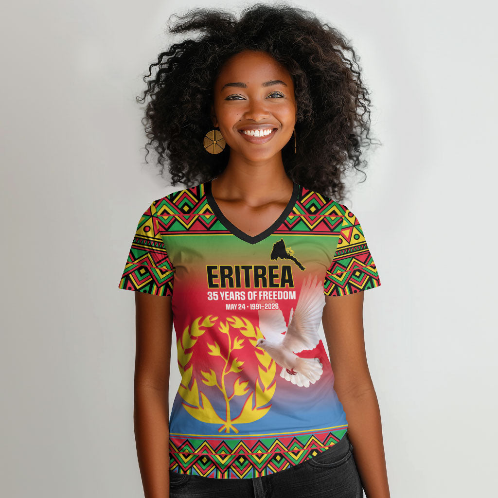 Eritrea 35 Years Of Independence Women V-Neck T-Shirt 1991-2026 Freedom Legacy Pride