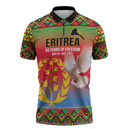 Eritrea 35 Years Of Independence Zipper Polo Shirt 1991-2026 Freedom Legacy Pride