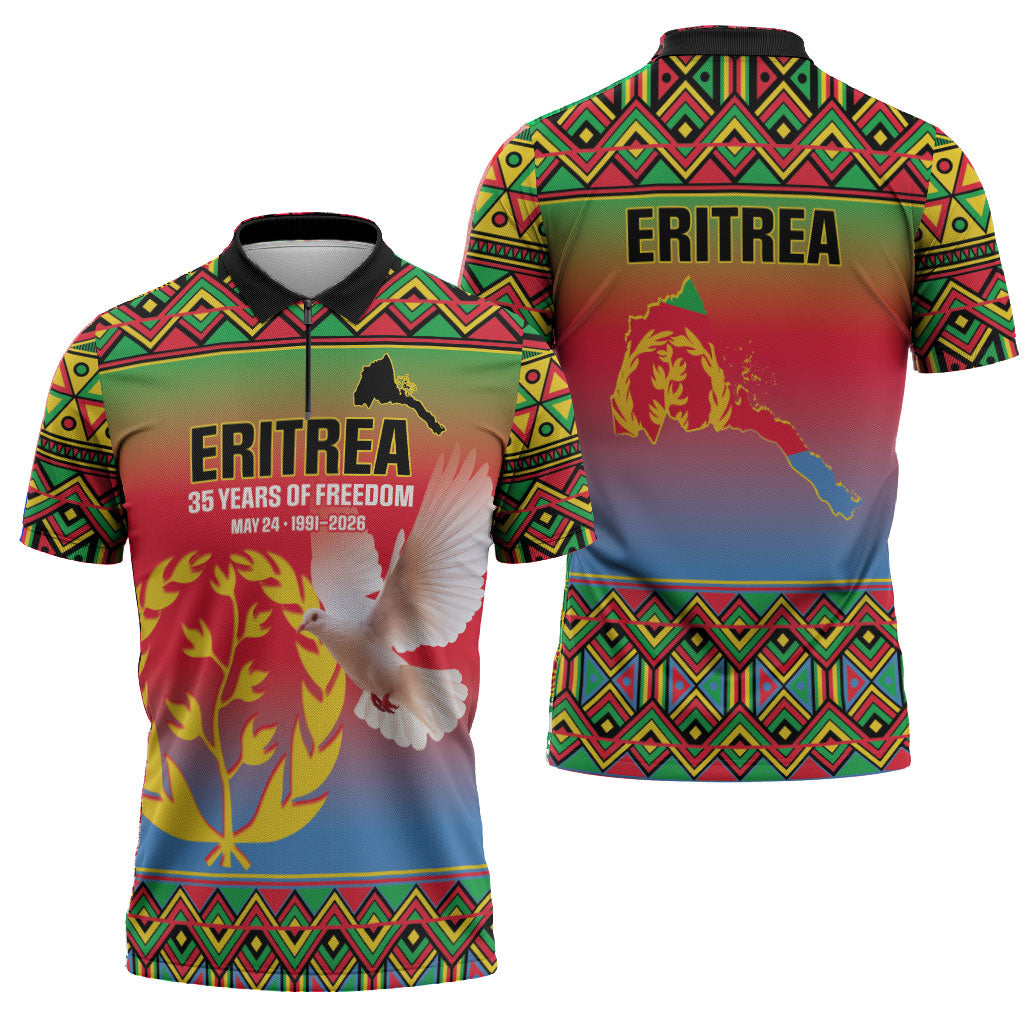 Eritrea 35 Years Of Independence Zipper Polo Shirt 1991-2026 Freedom Legacy Pride