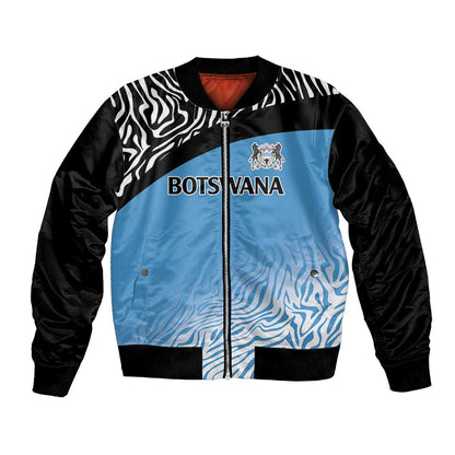 Botswana Cricket Custom Bomber Jacket Baggy Blues African Zebra Skins Pattern - African Pride