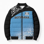 Botswana Cricket Custom Bomber Puffer Jacket Baggy Blues African Zebra Skins Pattern