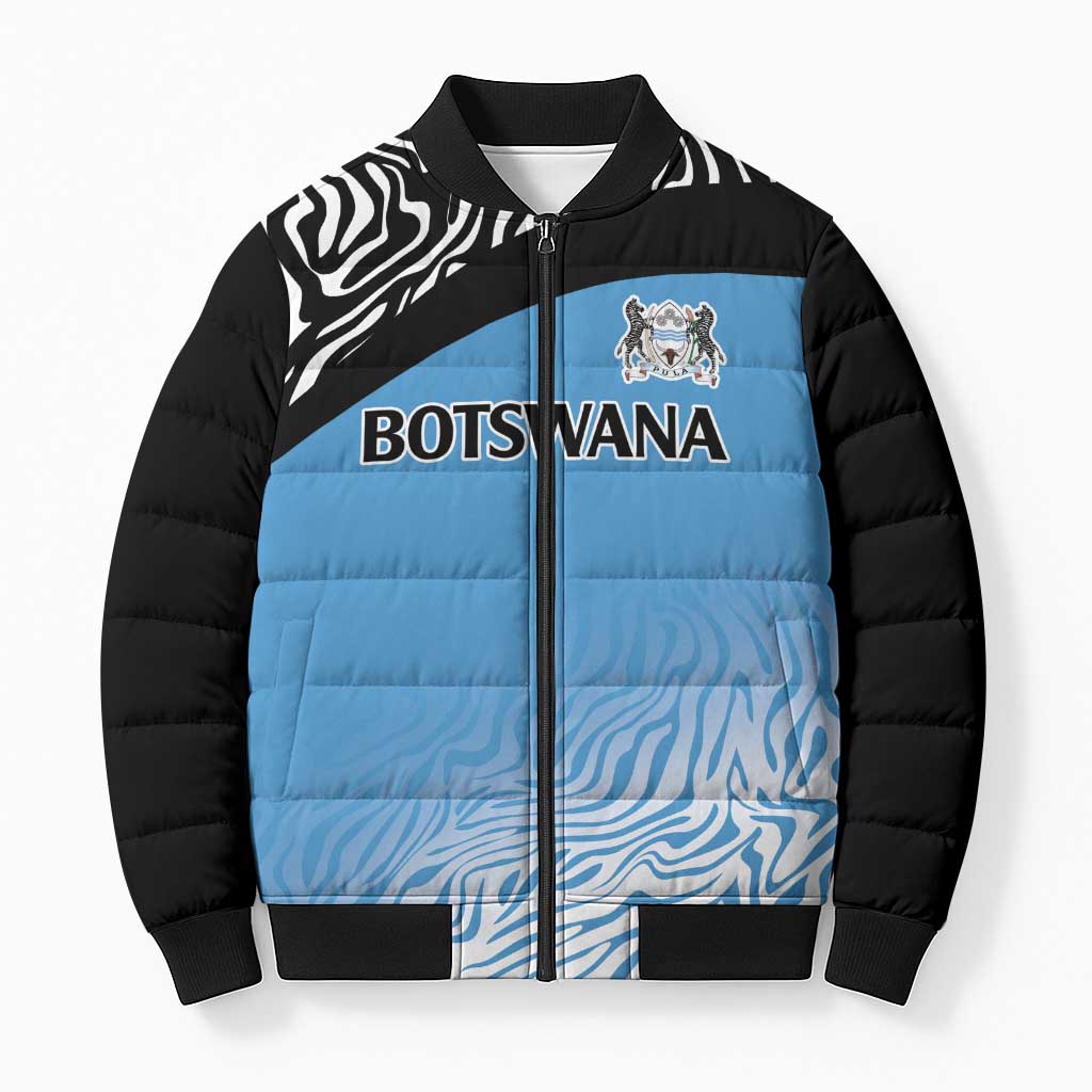 Botswana Cricket Custom Bomber Puffer Jacket Baggy Blues African Zebra Skins Pattern