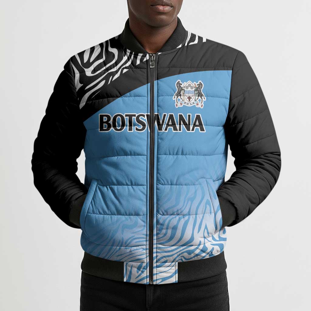 Botswana Cricket Custom Bomber Puffer Jacket Baggy Blues African Zebra Skins Pattern
