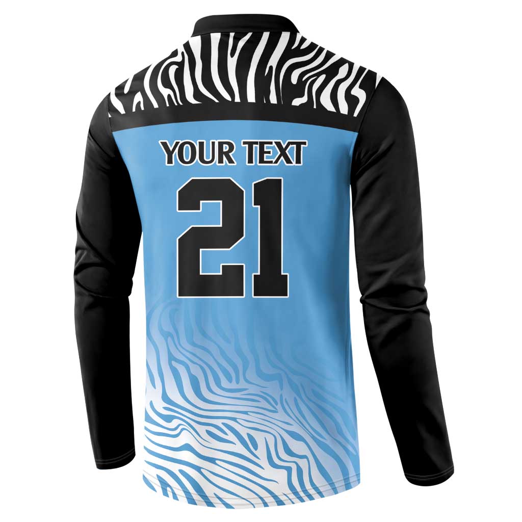 Botswana Cricket Custom Button Sweatshirt Baggy Blues African Zebra Skins Pattern