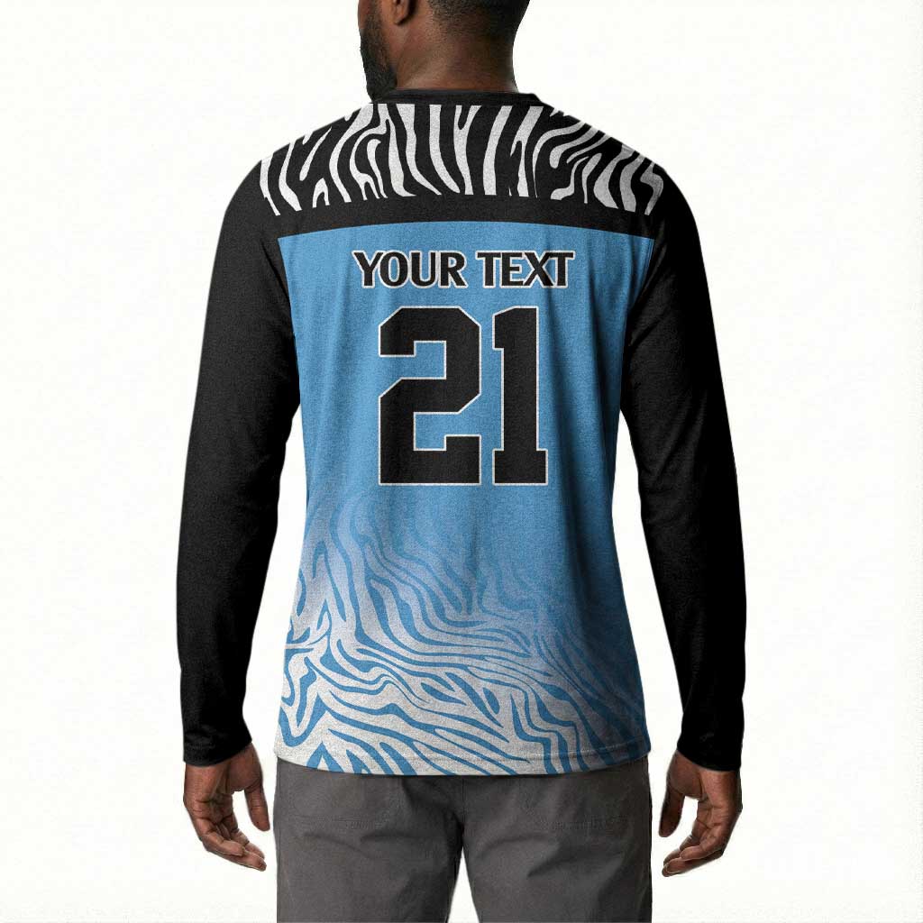 Botswana Cricket Custom Button Sweatshirt Baggy Blues African Zebra Skins Pattern
