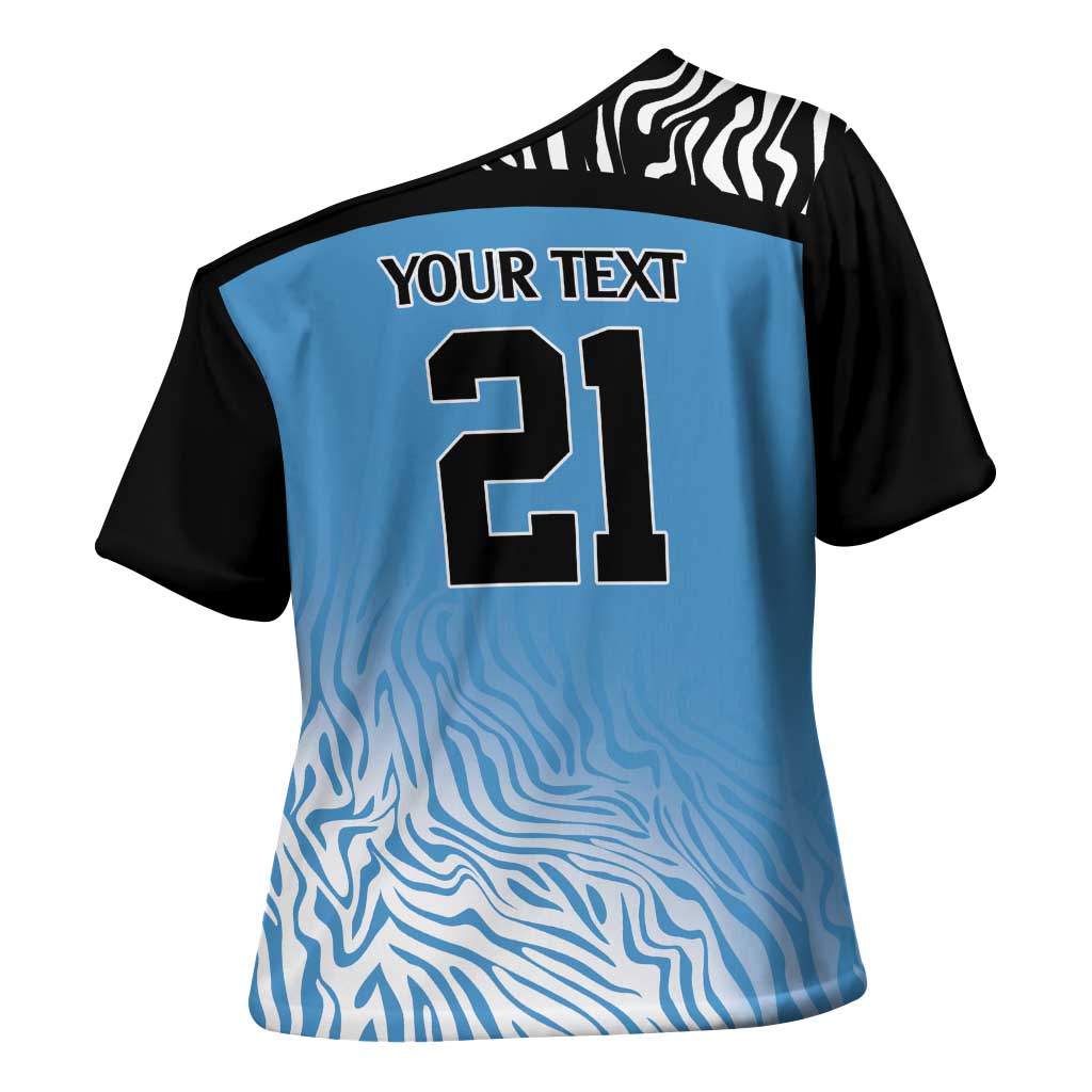 Botswana Cricket Custom Cross Shoulder Shirt Baggy Blues African Zebra Skins Pattern