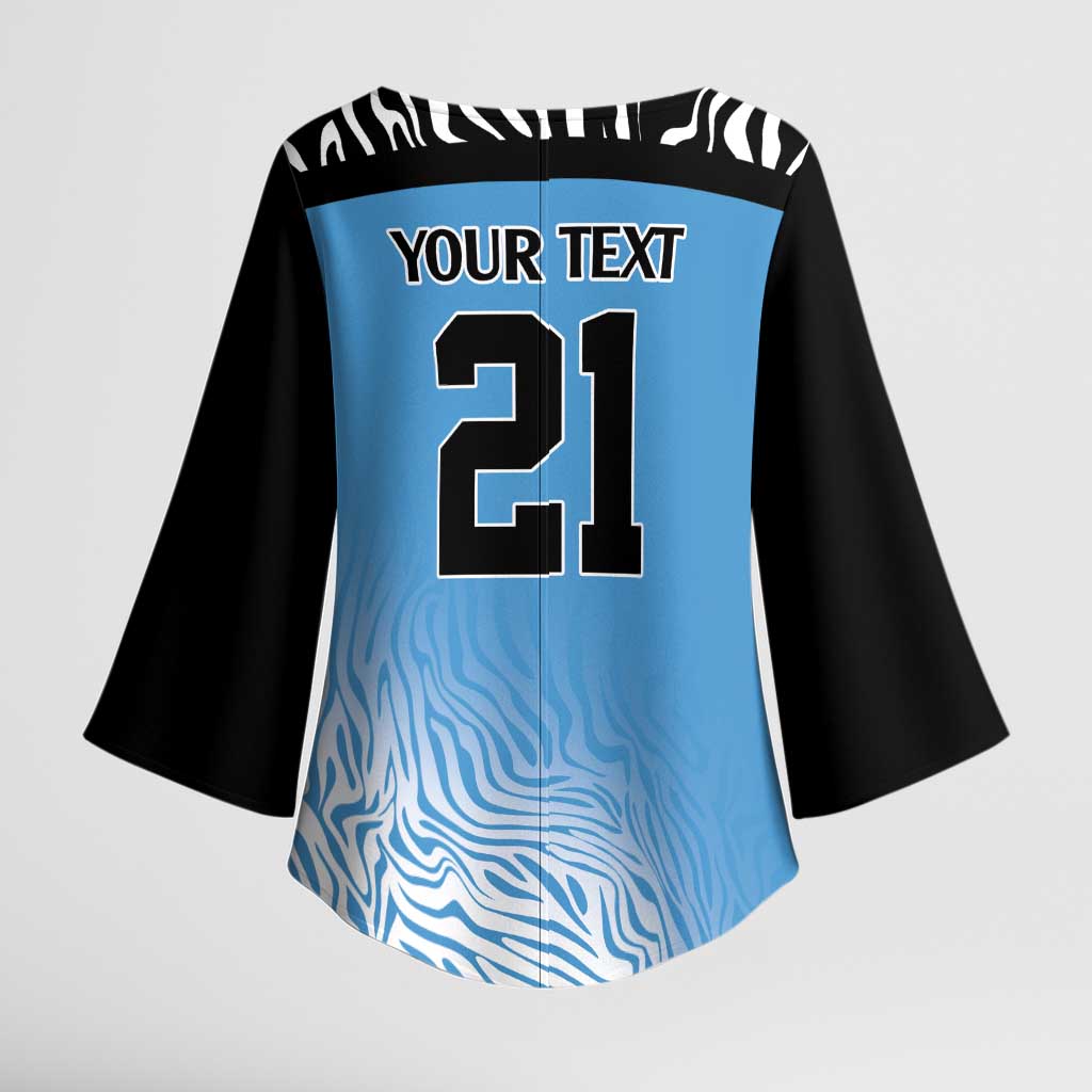 Botswana Cricket Custom Kimono Sleeve Blouse Baggy Blues African Zebra Skins Pattern