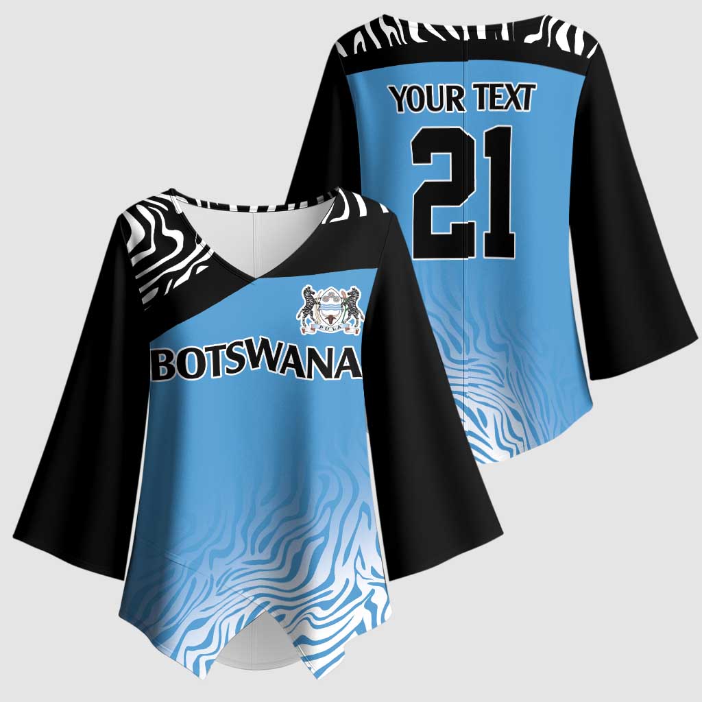 Botswana Cricket Custom Kimono Sleeve Blouse Baggy Blues African Zebra Skins Pattern