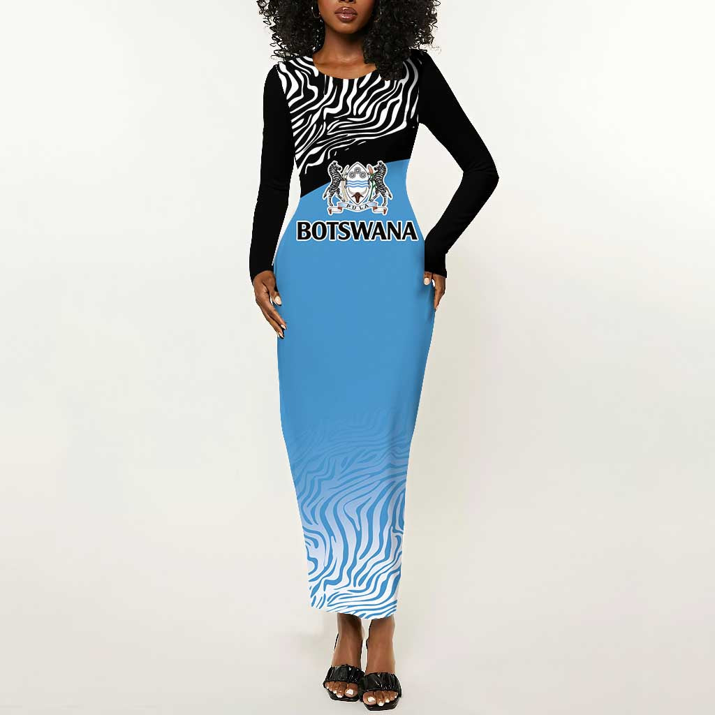 Botswana Cricket Custom Long Sleeve Bodycon Dress Baggy Blues African Zebra Skins Pattern - African Pride