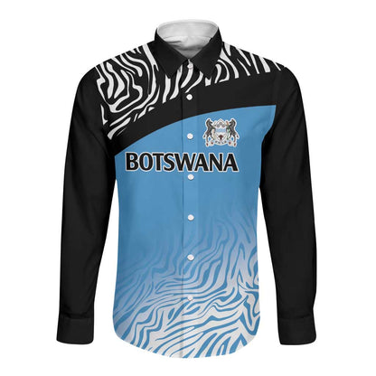 Botswana Cricket Custom Long Sleeve Button Shirt Baggy Blues African Zebra Skins Pattern - African Pride