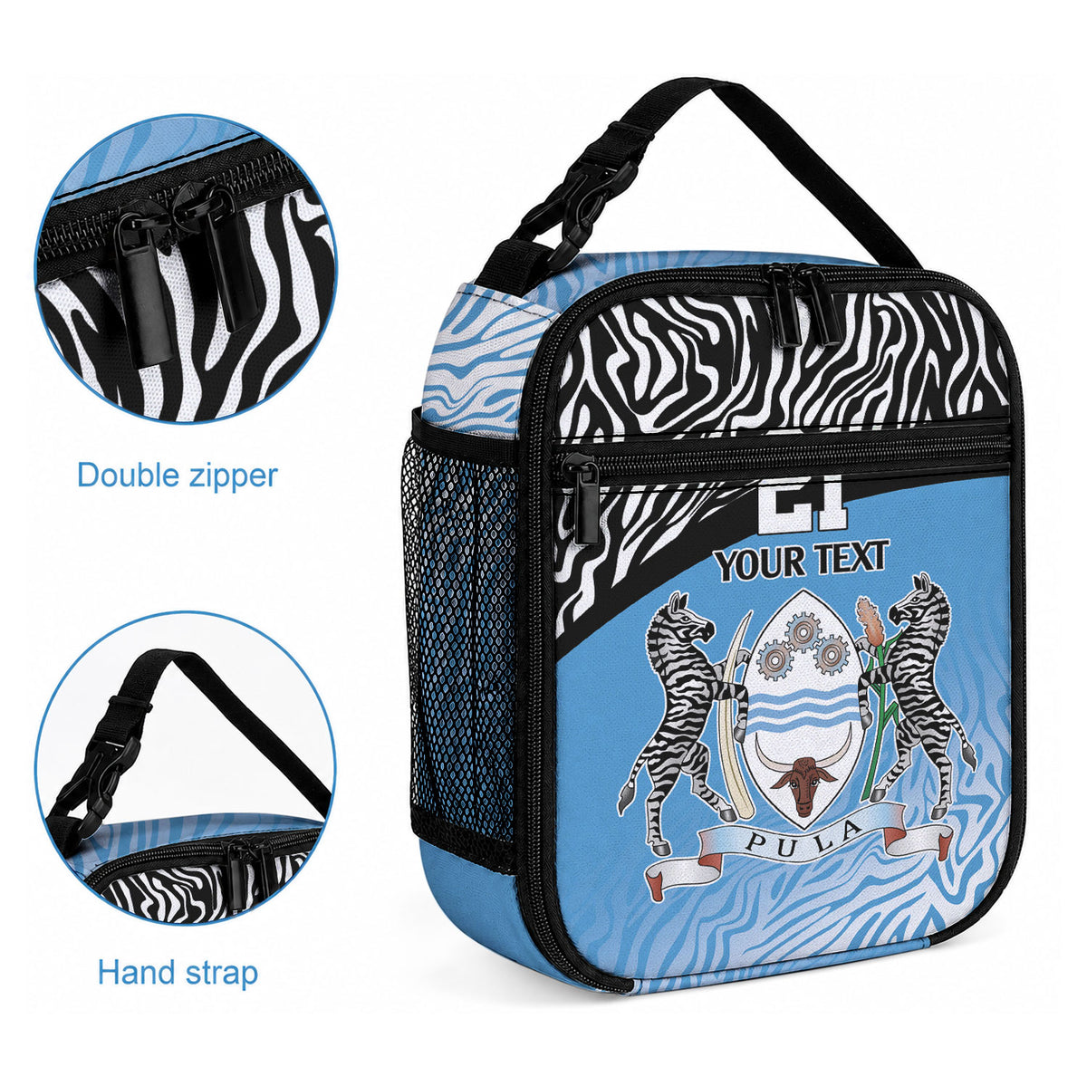 Botswana Cricket Custom Lunch Bag Baggy Blues African Zebra Skins Pattern