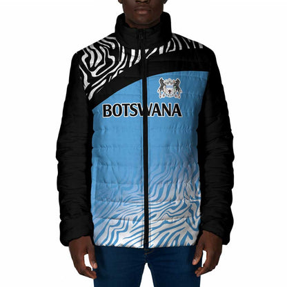 Botswana Cricket Custom Padded Jacket Baggy Blues African Zebra Skins Pattern