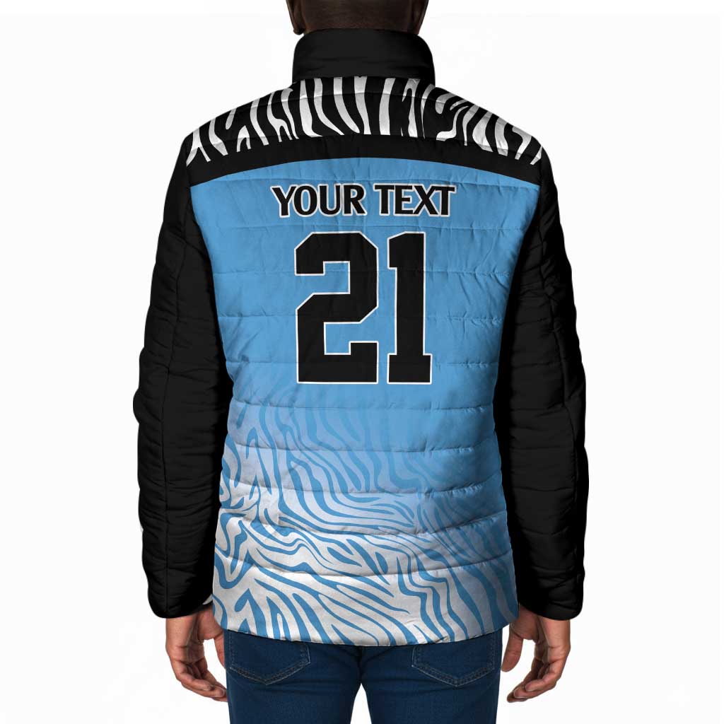 Botswana Cricket Custom Padded Jacket Baggy Blues African Zebra Skins Pattern