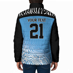 Botswana Cricket Custom Padded Jacket Baggy Blues African Zebra Skins Pattern