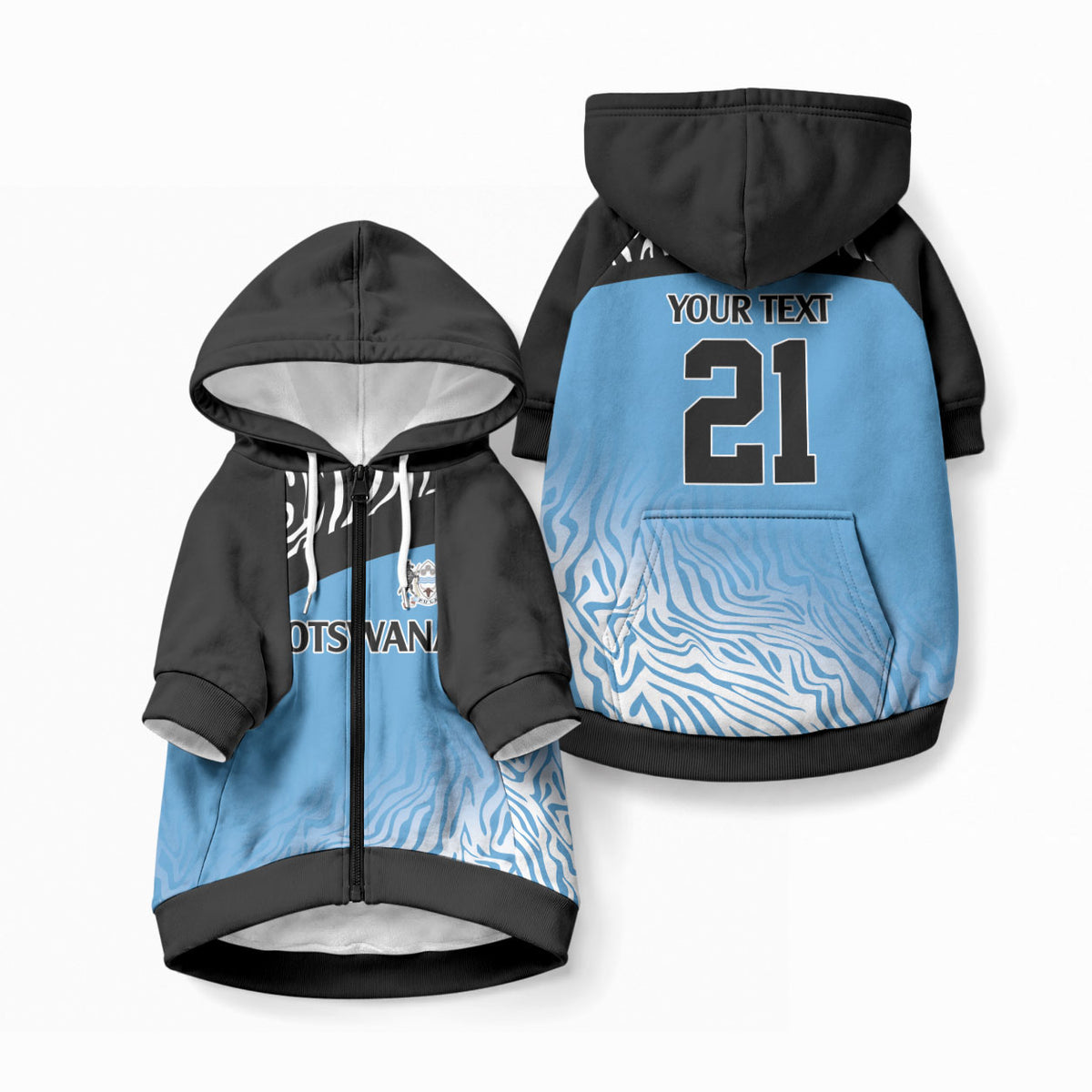 Botswana Cricket Custom Pet Hoodie Baggy Blues African Zebra Skins Pattern