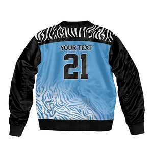 Botswana Cricket Custom Sleeve Zip Bomber Jacket Baggy Blues African Zebra Skins Pattern - African Pride