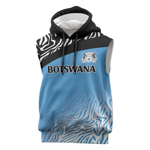 Botswana Cricket Custom Sleeveless Hoodie Baggy Blues African Zebra Skins Pattern - African Pride