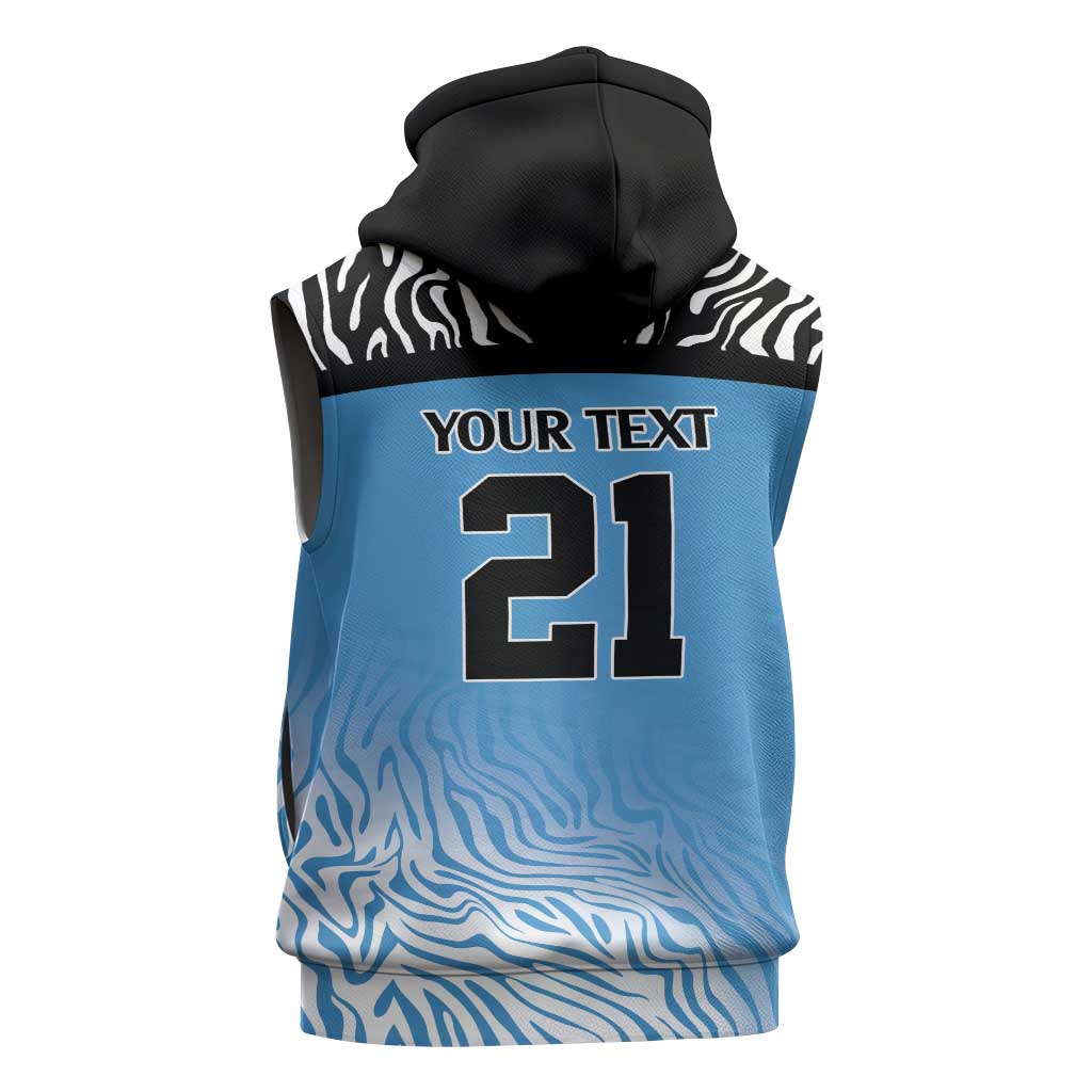 Botswana Cricket Custom Sleeveless Hoodie Baggy Blues African Zebra Skins Pattern - African Pride