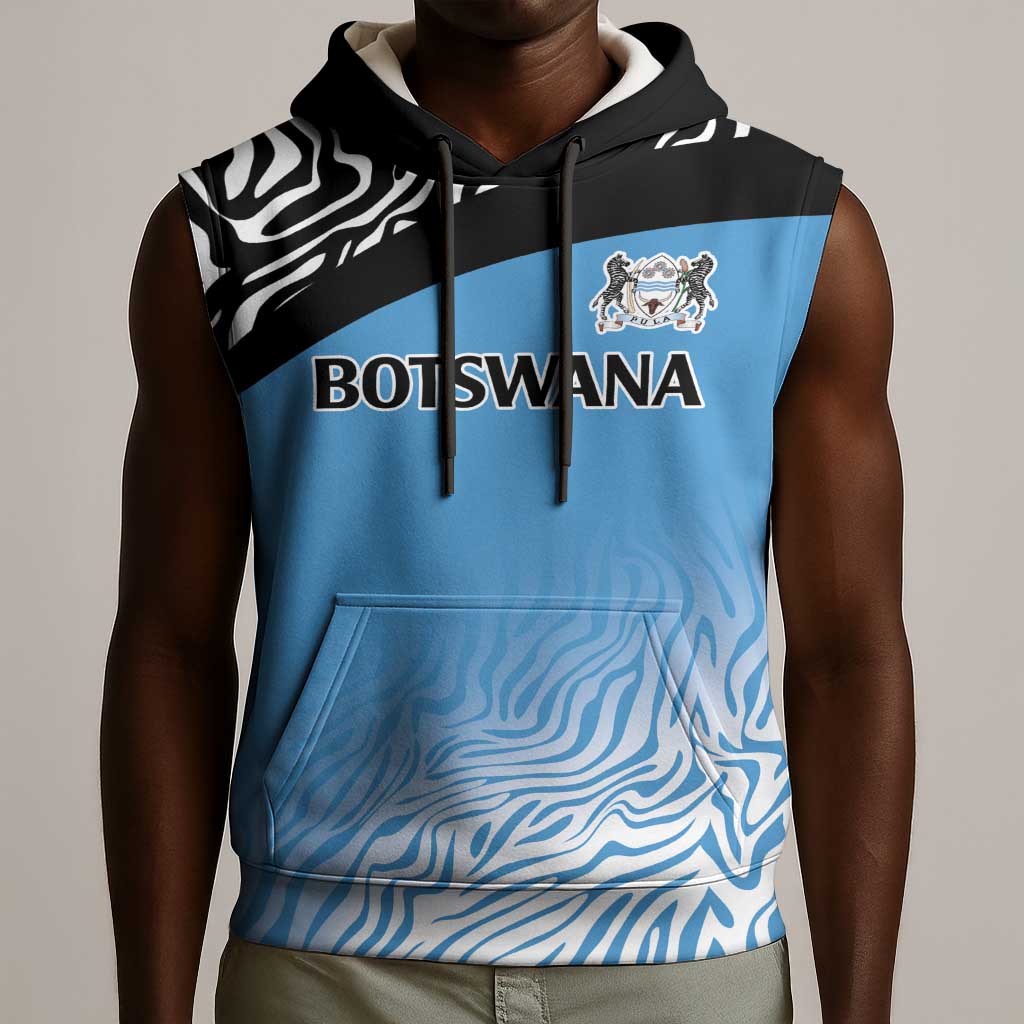 Botswana Cricket Custom Sleeveless Hoodie Baggy Blues African Zebra Skins Pattern - African Pride