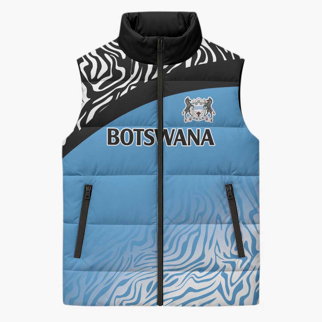 Botswana Cricket Custom Sleeveless Puffer Jacket Baggy Blues African Zebra Skins Pattern