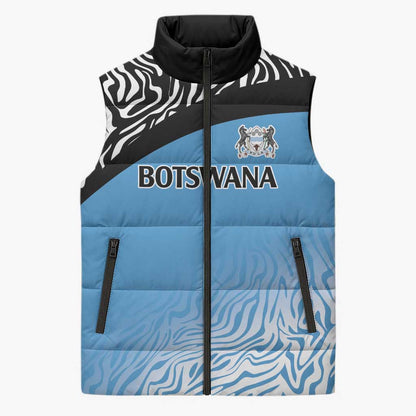 Botswana Cricket Custom Sleeveless Puffer Jacket Baggy Blues African Zebra Skins Pattern