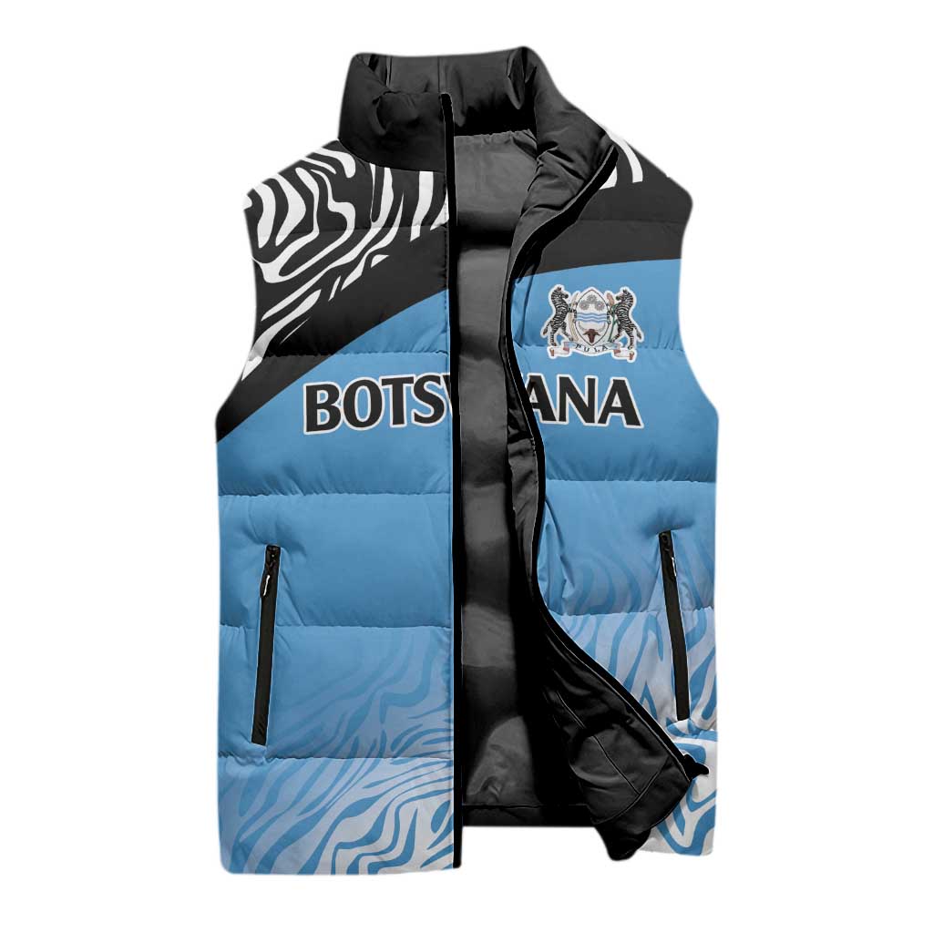 Botswana Cricket Custom Sleeveless Puffer Jacket Baggy Blues African Zebra Skins Pattern