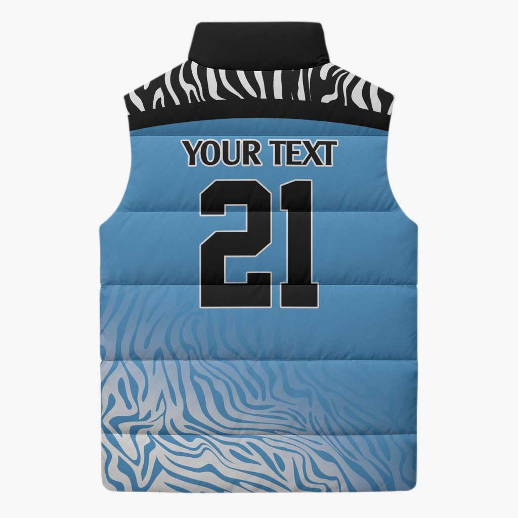 Botswana Cricket Custom Sleeveless Puffer Jacket Baggy Blues African Zebra Skins Pattern