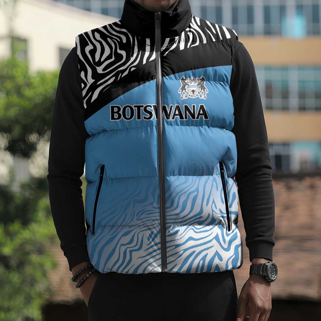 Botswana Cricket Custom Sleeveless Puffer Jacket Baggy Blues African Zebra Skins Pattern