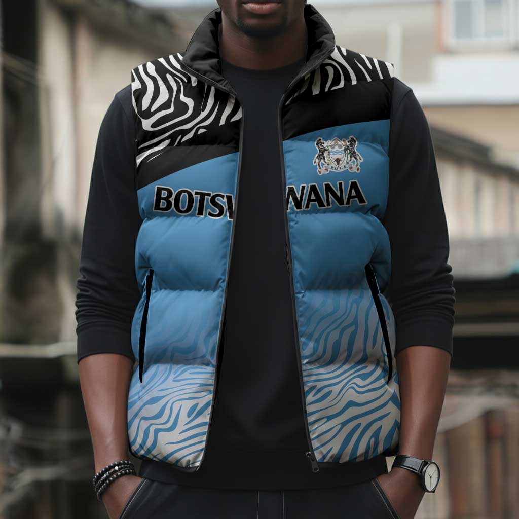 Botswana Cricket Custom Sleeveless Puffer Jacket Baggy Blues African Zebra Skins Pattern