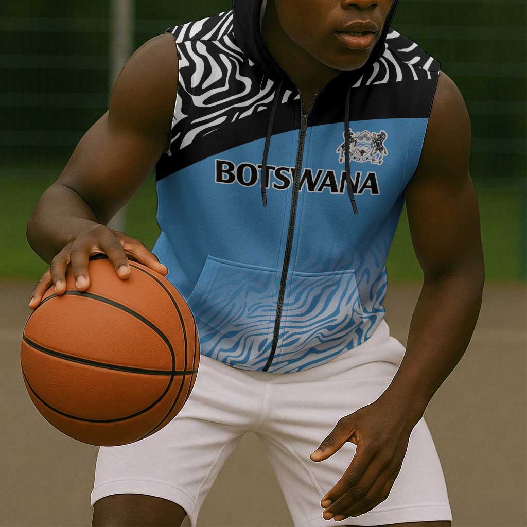 Botswana Cricket Custom Sleeveless Zip Hoodie Baggy Blues African Zebra Skins Pattern - African Pride
