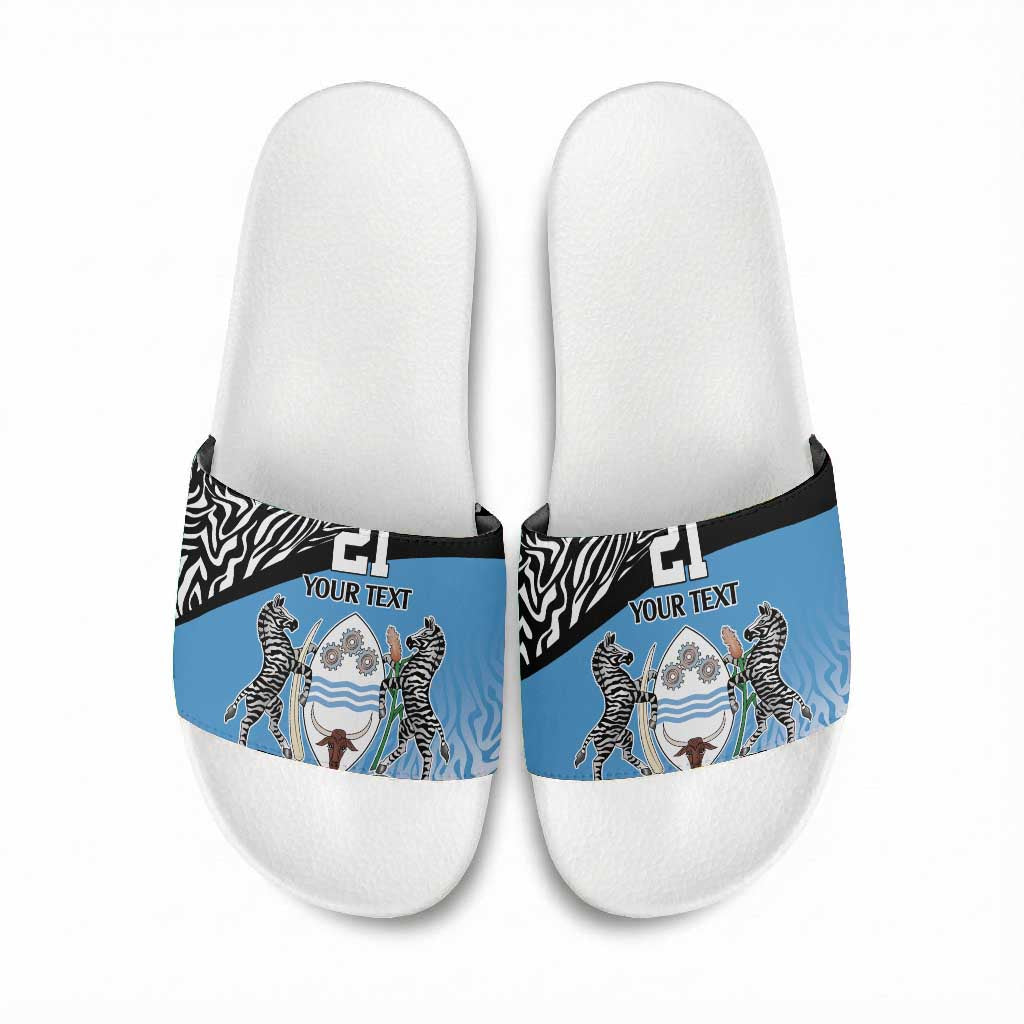 Botswana Cricket Custom Slide Sandals Baggy Blues African Zebra Skins Pattern