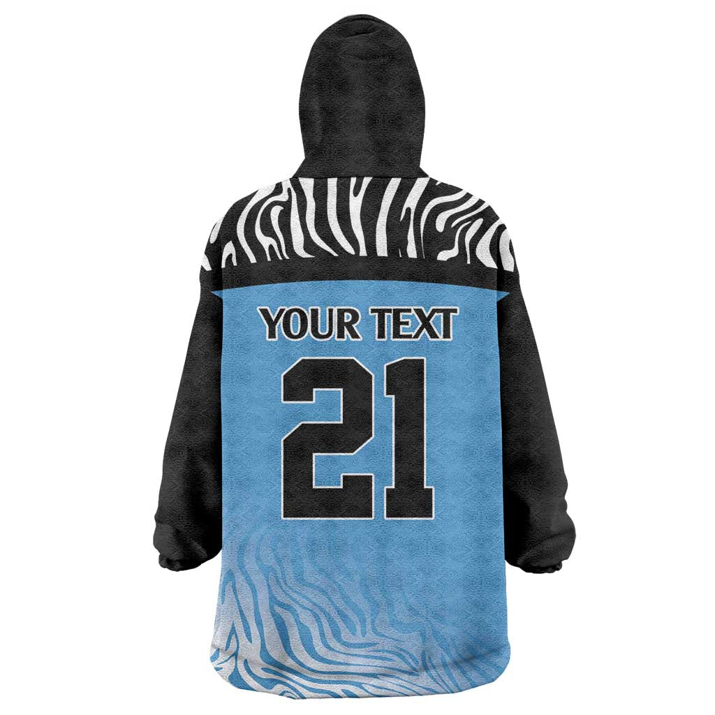 Botswana Cricket Custom Wearable Blanket Hoodie Baggy Blues African Zebra Skins Pattern - African Pride