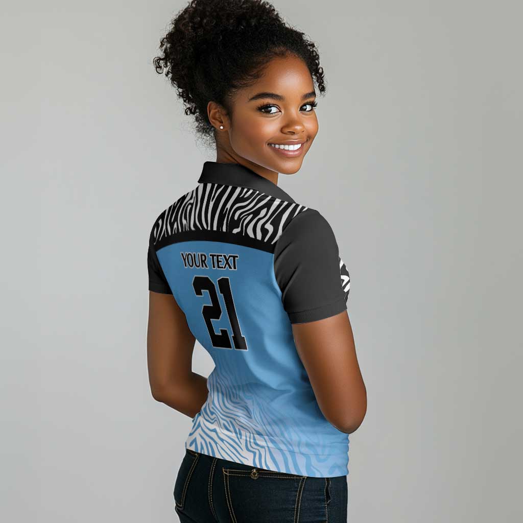 Botswana Cricket Custom Women Polo Shirt Baggy Blues African Zebra Skins Pattern - African Pride