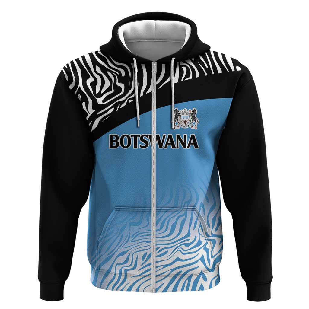 Botswana Cricket Custom Zip Hoodie Baggy Blues African Zebra Skins Pattern - African Pride
