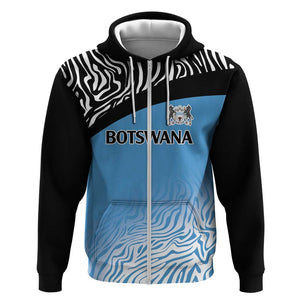 Botswana Cricket Custom Zip Hoodie Baggy Blues African Zebra Skins Pattern - African Pride
