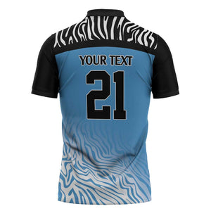 Botswana Cricket Custom Zipper Polo Shirt Baggy Blues African Zebra Skins Pattern