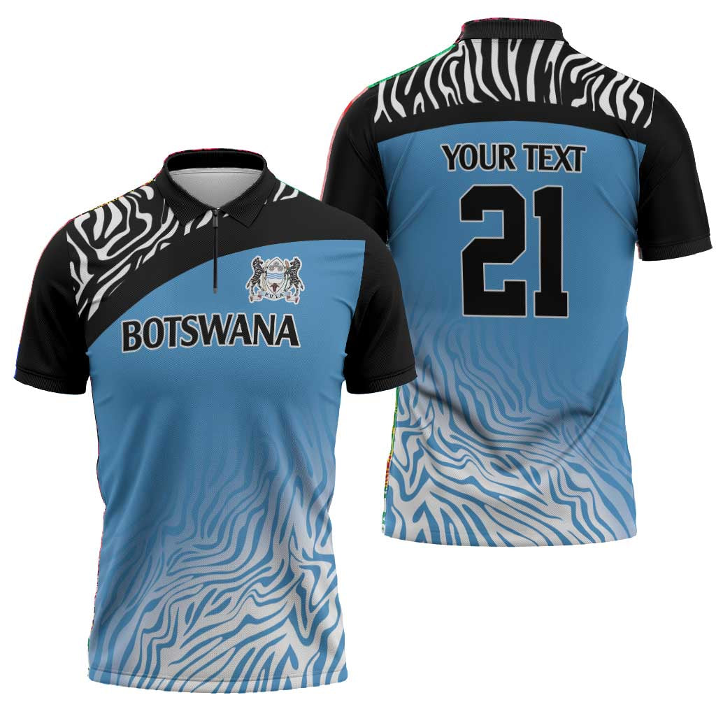 Botswana Cricket Custom Zipper Polo Shirt Baggy Blues African Zebra Skins Pattern