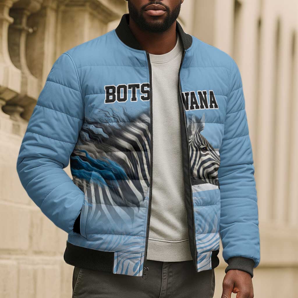 Botswana Independence Day 1966 Bomber Puffer Jacket Tribal African Zebra Skins Pattern