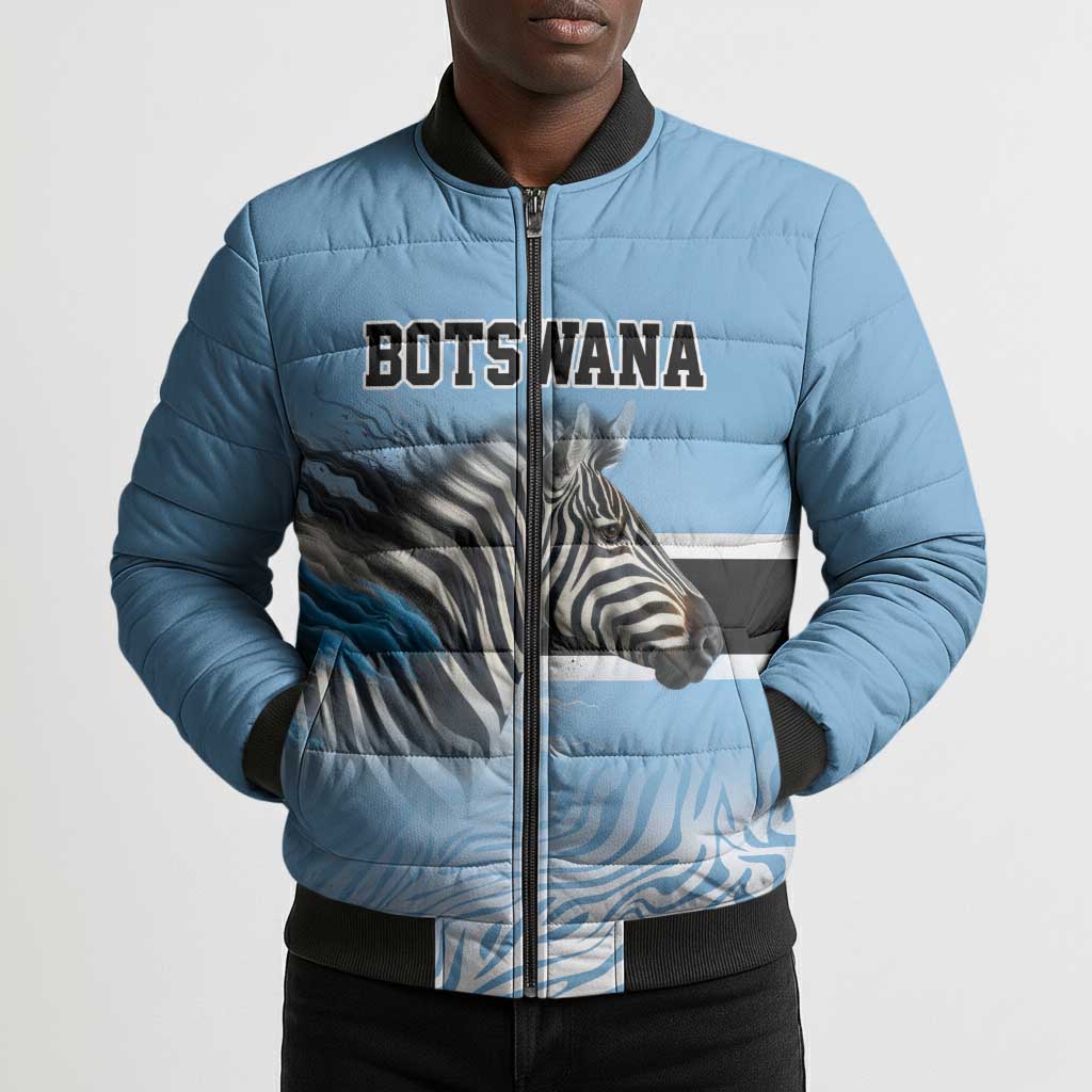 Botswana Independence Day 1966 Bomber Puffer Jacket Tribal African Zebra Skins Pattern