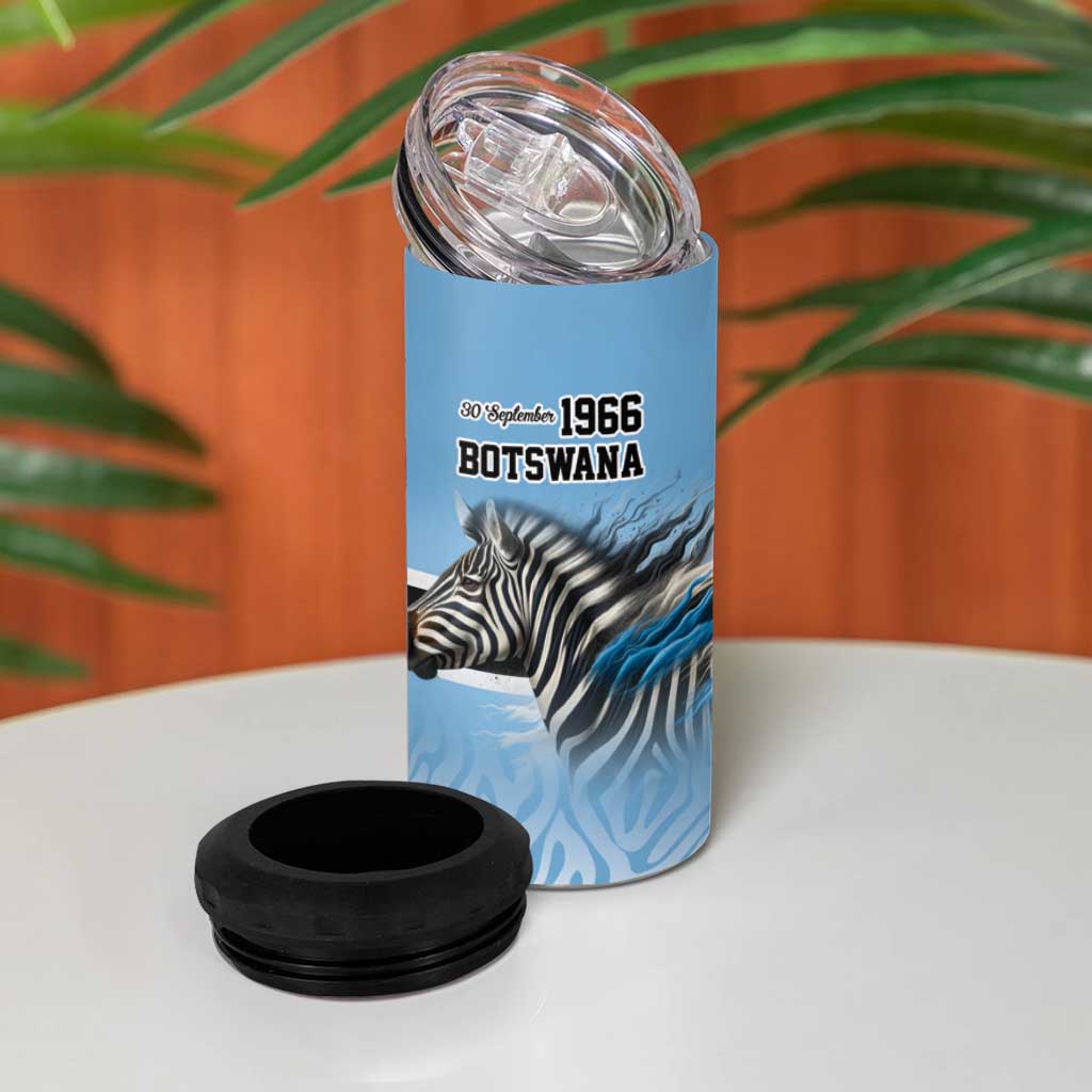 Botswana Independence Day 1966 4 in 1 Can Cooler Tumbler Tribal African Zebra Skins Pattern - African Pride