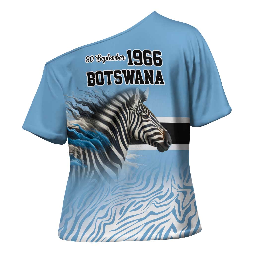 Botswana Independence Day 1966 Cross Shoulder Shirt Tribal African Zebra Skins Pattern