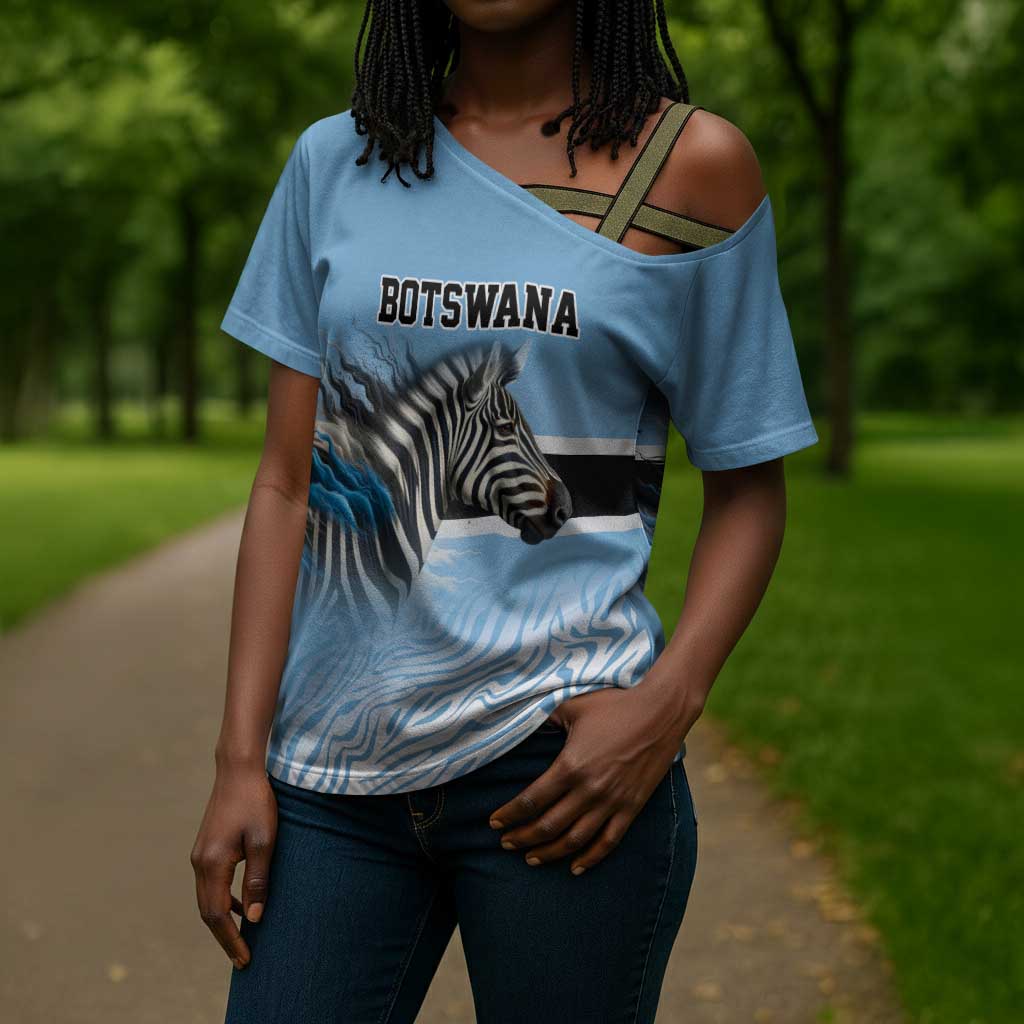 Botswana Independence Day 1966 Cross Shoulder Shirt Tribal African Zebra Skins Pattern