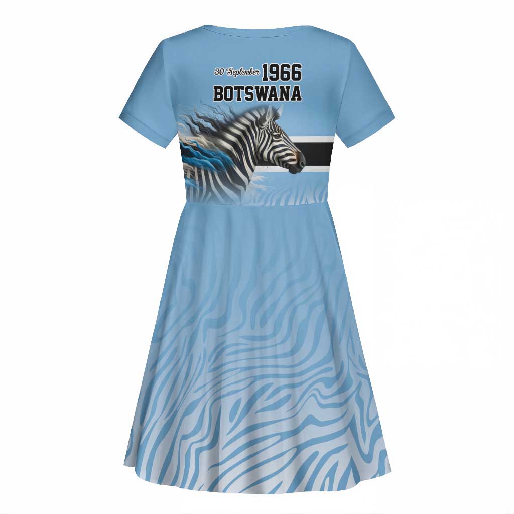 Botswana Independence Day 1966 Kid Short Sleeve Dress Tribal African Zebra Skins Pattern - African Pride