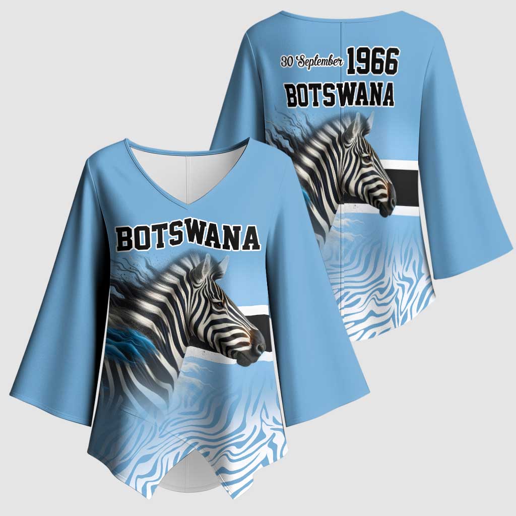 Botswana Independence Day 1966 Kimono Sleeve Blouse Tribal African Zebra Skins Pattern