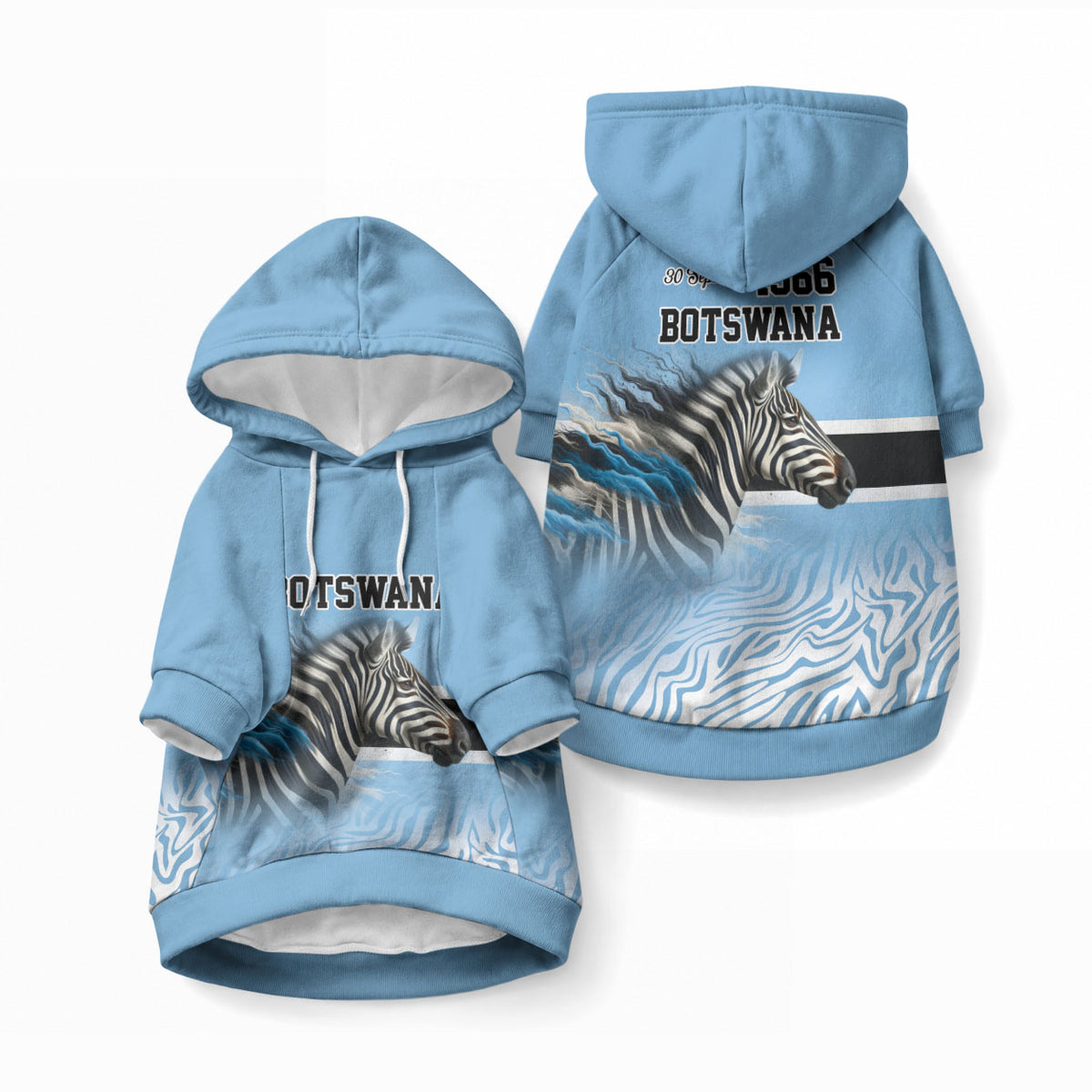 Botswana Independence Day 1966 Pet Hoodie Tribal African Zebra Skins Pattern