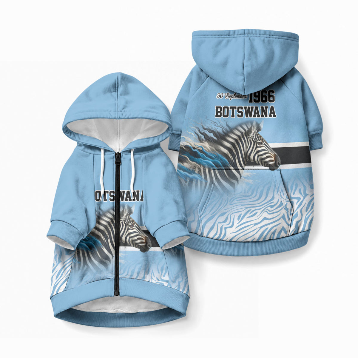 Botswana Independence Day 1966 Pet Hoodie Tribal African Zebra Skins Pattern