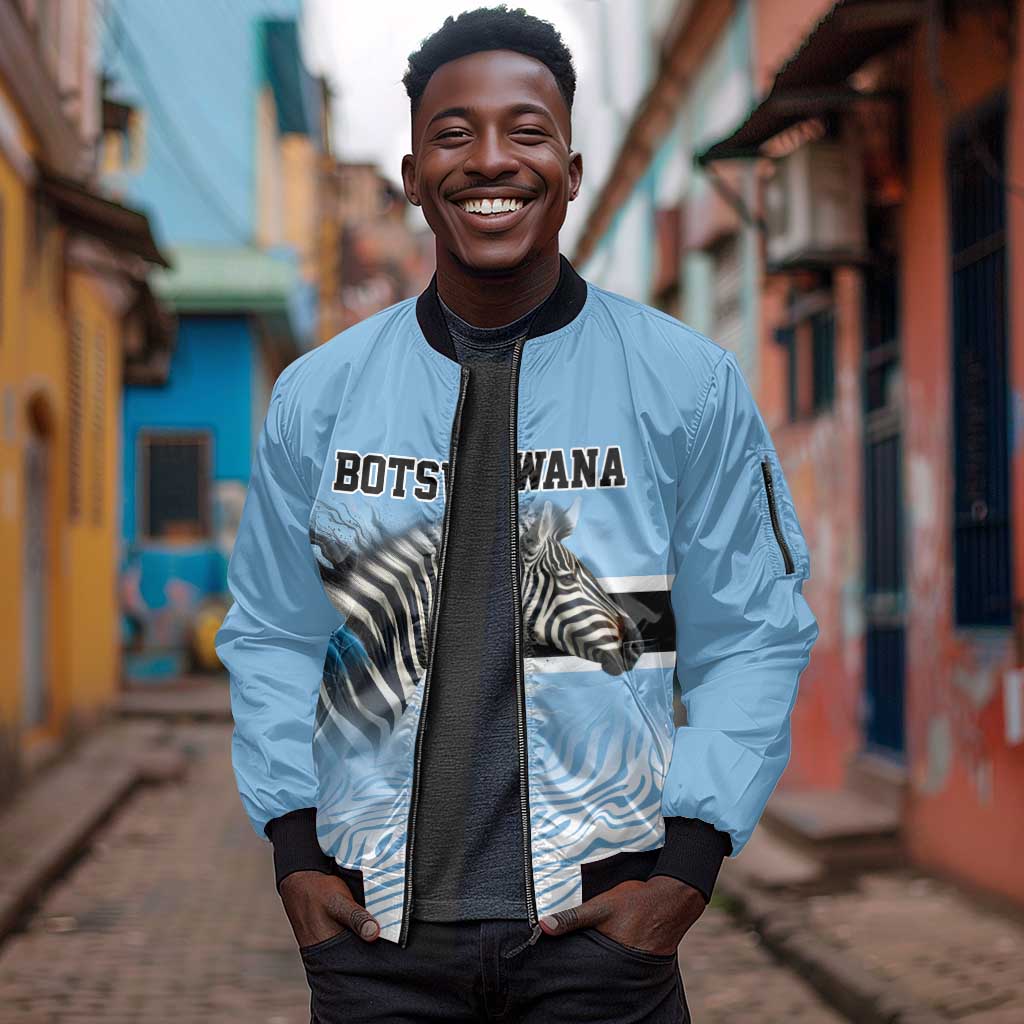 Botswana Independence Day 1966 Sleeve Zip Bomber Jacket Tribal African Zebra Skins Pattern - African Pride