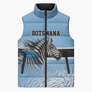 Botswana Independence Day 1966 Sleeveless Puffer Jacket Tribal African Zebra Skins Pattern