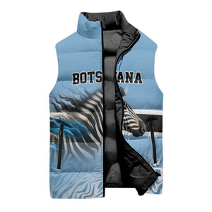 Botswana Independence Day 1966 Sleeveless Puffer Jacket Tribal African Zebra Skins Pattern